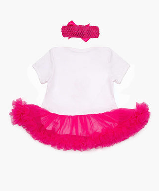 2nd birthday applique  work frilled tutu dress with headband set for baby girls- white and rose pink