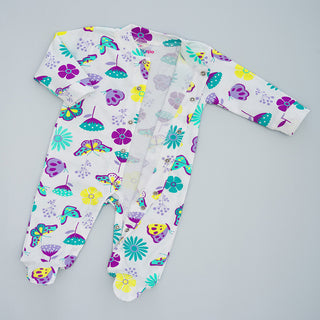 Fluttering Blossoms Footie Romper for Infants with Butterfly and Flower Print