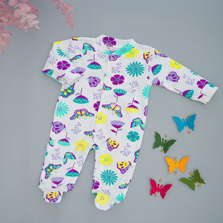 Fluttering Blossoms Footie Romper for Infants with Butterfly and Flower Print