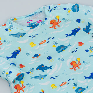 Undersea Wonders Pure Cotton Romper with Sharks and Dolphins print for Infants