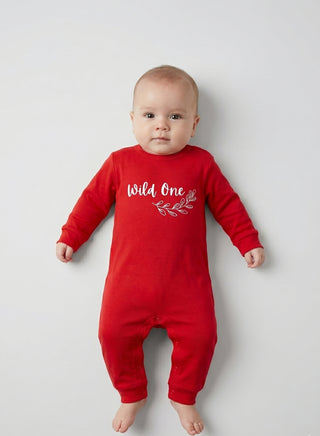 Baby Red Wild One Full Sleeve Romper