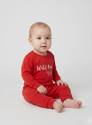 Baby Red Wild One Full Sleeve Romper