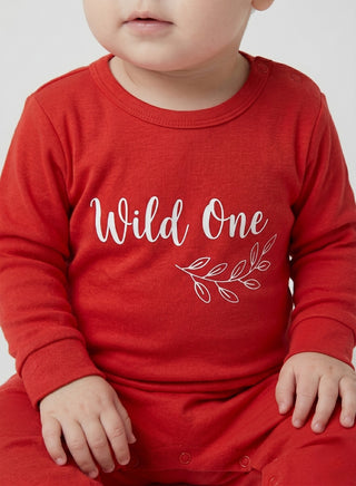 Baby Red Wild One Full Sleeve Romper