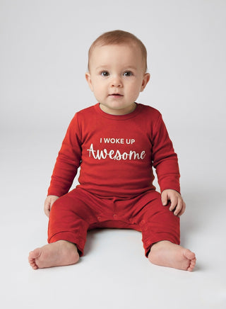 Baby Red I Woke Up Awesome Romper