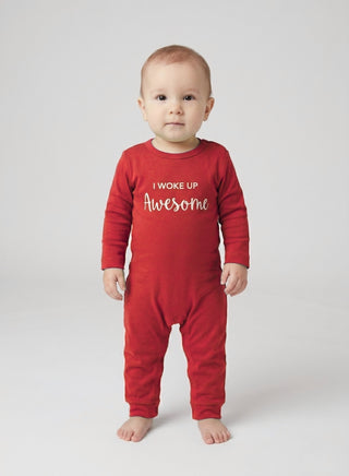 Baby Red I Woke Up Awesome Romper
