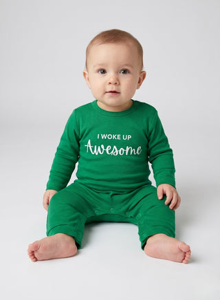 Baby Green I Woke Up Awesome Romper