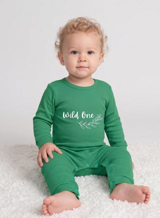 Baby Green Wild One Full Sleeve Romper