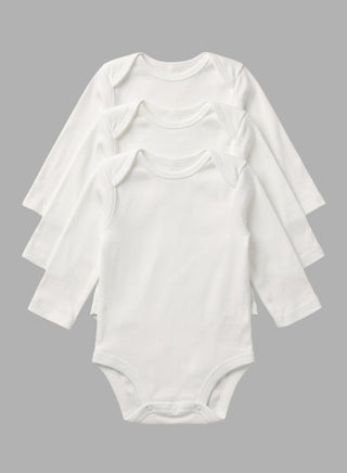 White 3-Pack Long Sleeve Baby Bodysuits