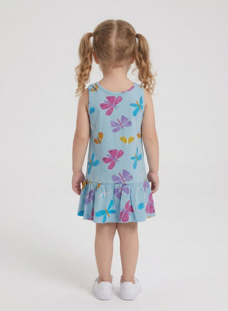 Girls Blue Butterfly Print Summer Dress