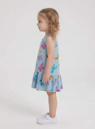 Girls Blue Butterfly Print Summer Dress