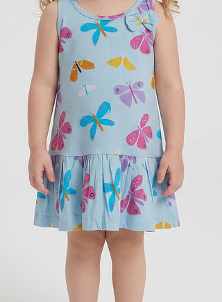 Girls Blue Butterfly Print Summer Dress
