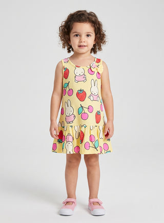 Girls Yellow Bunny Fruit Print Summer Dress