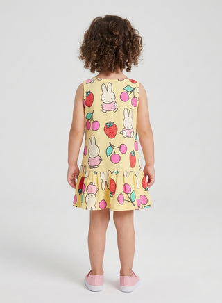 Girls Yellow Bunny Fruit Print Summer Dress