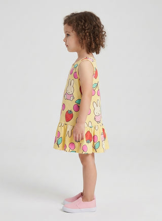 Girls Yellow Bunny Fruit Print Summer Dress