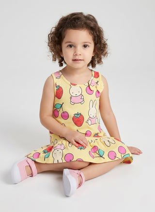 Girls Yellow Bunny Fruit Print Summer Dress
