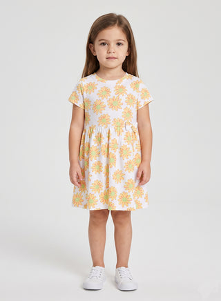 Girls White Daisy Floral Print Summer Dress