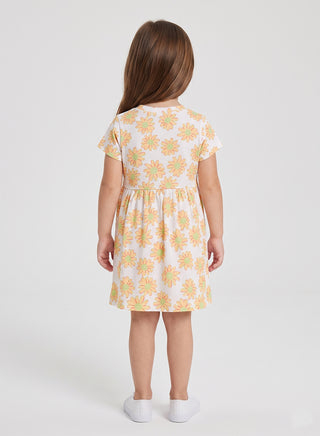 Girls White Daisy Floral Print Summer Dress