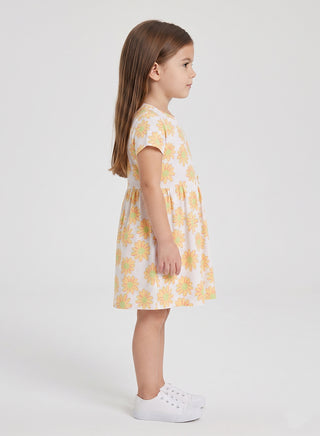 Girls White Daisy Floral Print Summer Dress