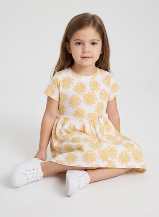 Girls White Daisy Floral Print Summer Dress