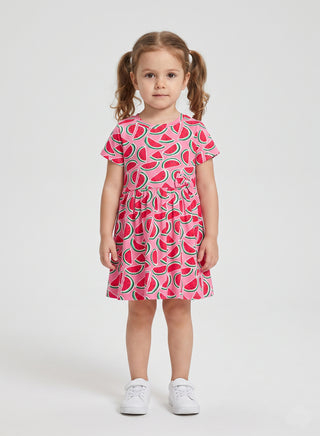 Girl Pink Watermelon Print Casual Dress