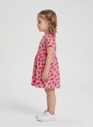 Girl Pink Watermelon Print Casual Dress