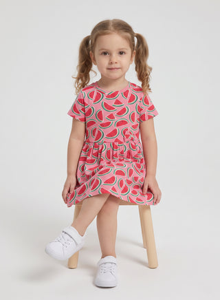Girl Pink Watermelon Print Casual Dress