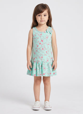 Girls Mint Cartoon  Print Sleeveless Summer Dress