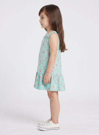 Girls Mint Cartoon  Print Sleeveless Summer Dress