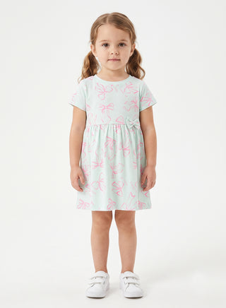 Girls Mint Bow Print Summer Dress