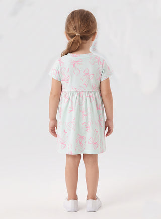 Girls Mint Bow Print Summer Dress