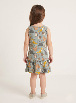 Girls Grey Forest Animal Print Summer Dress