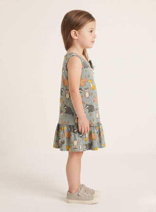 Girls Grey Forest Animal Print Summer Dress