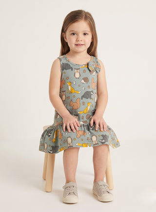 Girls Grey Forest Animal Print Summer Dress