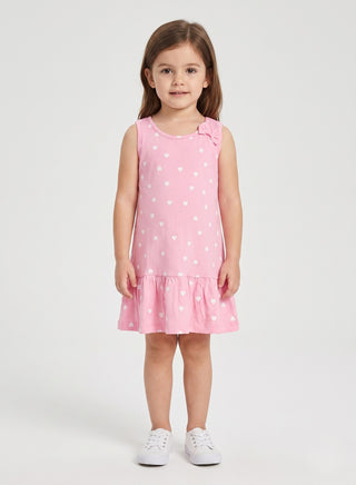 Girls Pink Heart Print Sleeveless Summer Dress