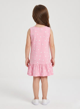 Girls Pink Heart Print Sleeveless Summer Dress