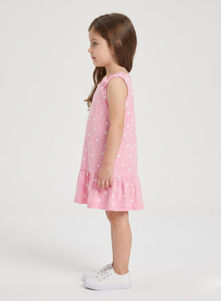 Girls Pink Heart Print Sleeveless Summer Dress