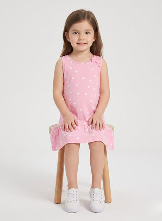Girls Pink Heart Print Sleeveless Summer Dress