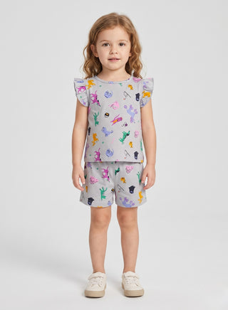 Girls Grey Animal Print Shorts Set