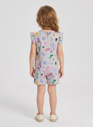 Girls Grey Animal Print Shorts Set