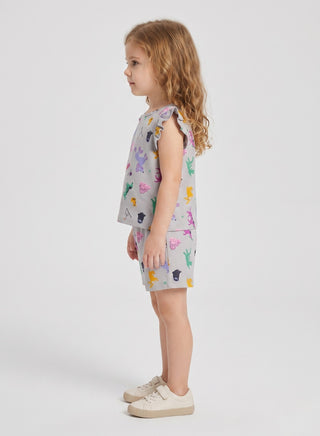 Girls Grey Animal Print Shorts Set