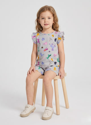Girls Grey Animal Print Shorts Set
