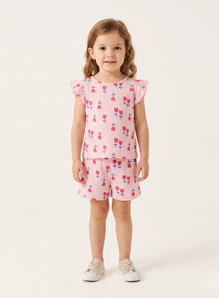 Girls Pink Tulip Print Shorts Set
