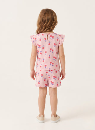 Girls Pink Tulip Print Shorts Set