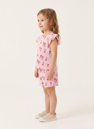 Girls Pink Tulip Print Shorts Set