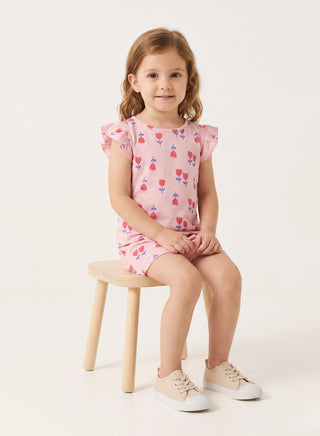 Girls Pink Tulip Print Shorts Set