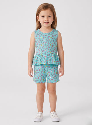 Girls Blue Floral Peplum Co-od Sets