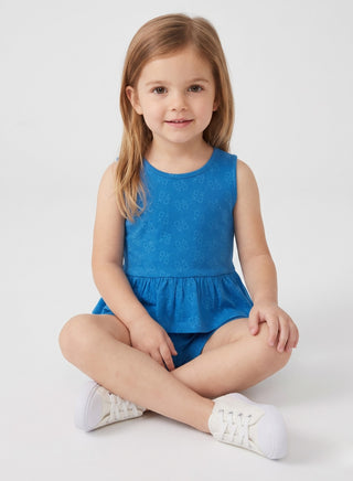 Girls Blue Sleeveless Peplum Co-od Set