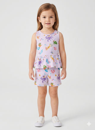 Girls Lavender Mermaid Print Co-of Sets