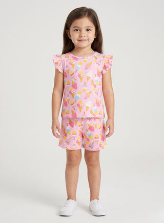 Girls Pink Tulip Print Co-od Set