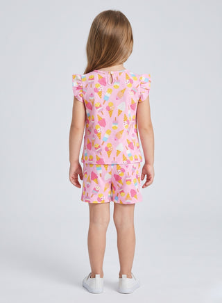 Girls Pink Tulip Print Co-od Set